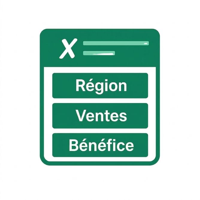 Illustration d'une feuille Excel verte avec des colonnes nommées Region, Sales et Profit, symbolisant une organisation claire des données