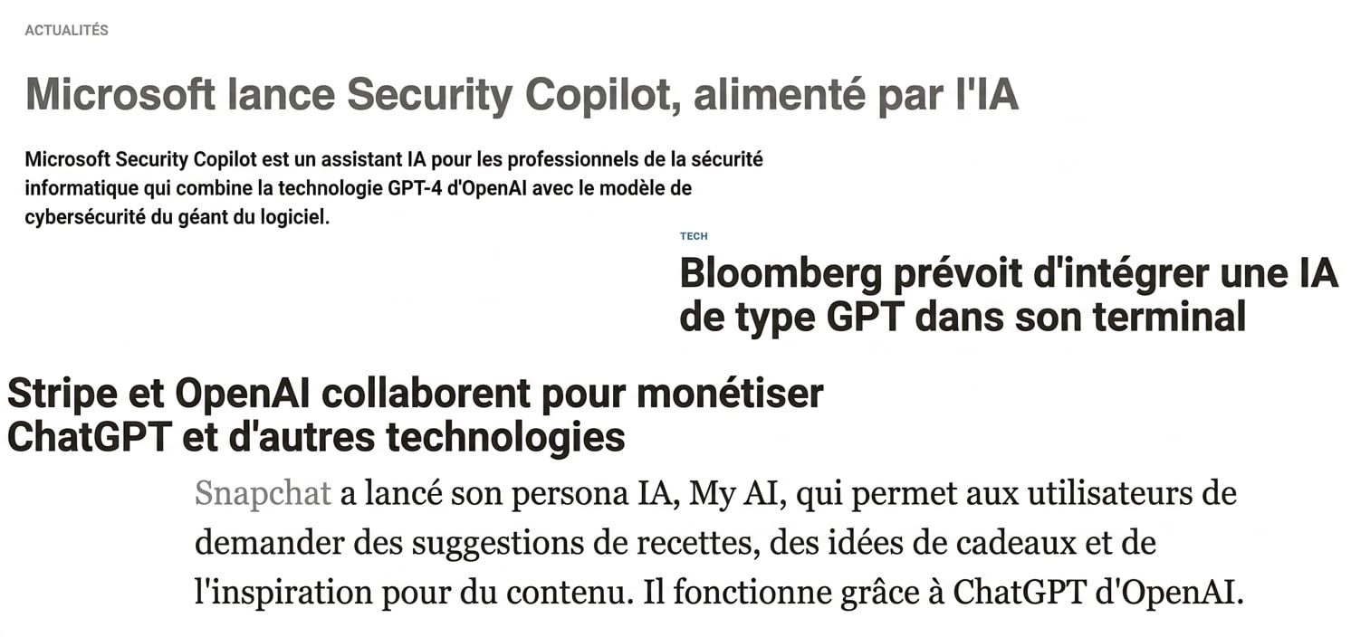 Une image illustrant des articles sur les entreprises qui s'empressent de tirer parti des LLM.