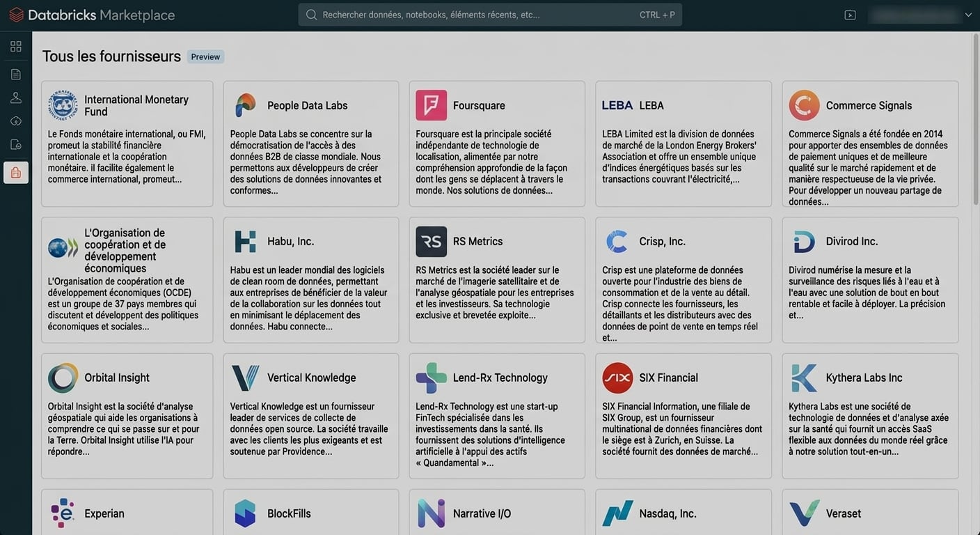 Capture d’écran de Databricks Marketplace