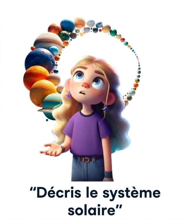 Jeune avec l'invite « décrire le système solaire »