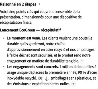 Récapitulatif en cinq points de Copilot avec renvois aux diapositives
