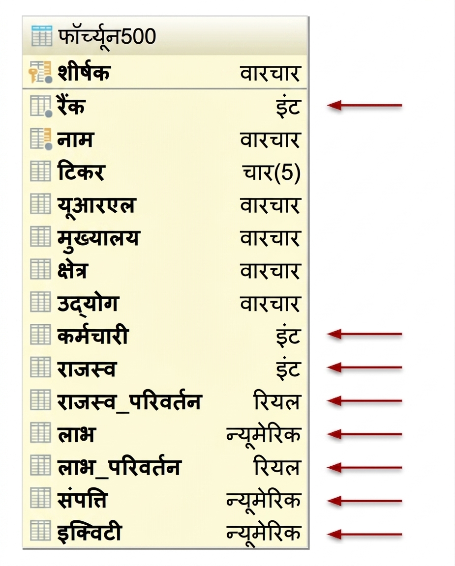 Fortune 500 डेटाबेस टेबल