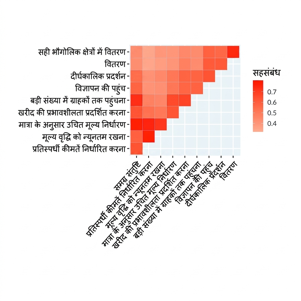 प्रोडक्ट संतुष्टि सर्वे का कोरिलेशन हीटमैप