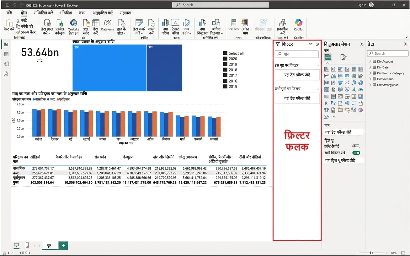 Filters pane