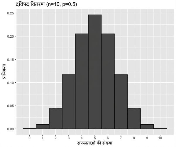 n=10, p=0.5 के साथ बाइनोमियल वितरण का प्लॉट
