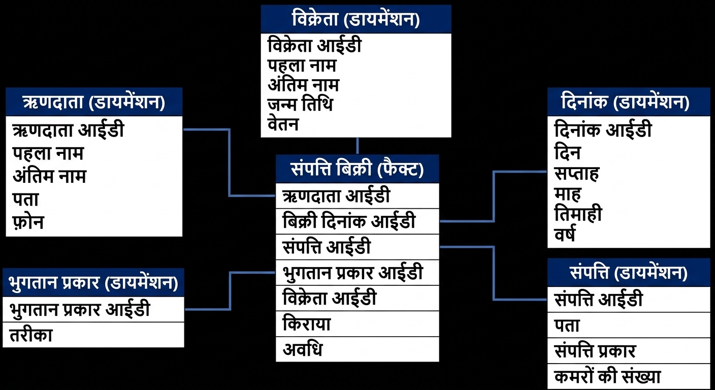 प्रॉपर्टी सेल्स स्टार स्कीमा के डेटा मॉडल