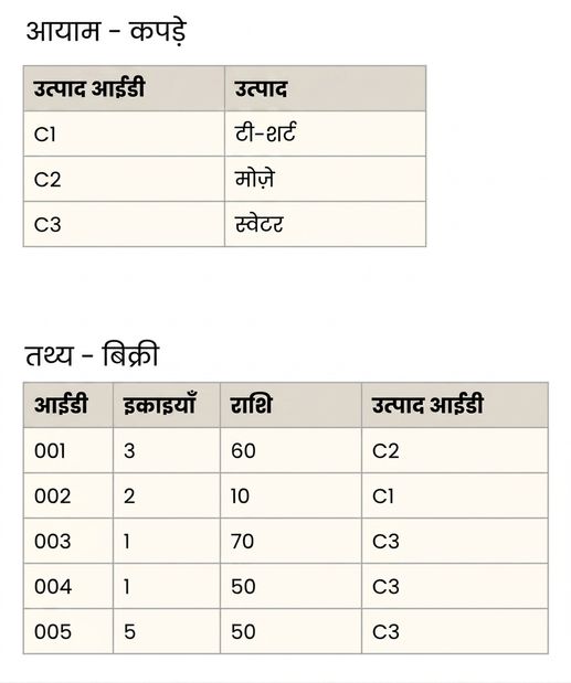 फ़ैक्ट और Clothing Item डाइमेंशन टेबल्स का विस्तृत दृश्य.
