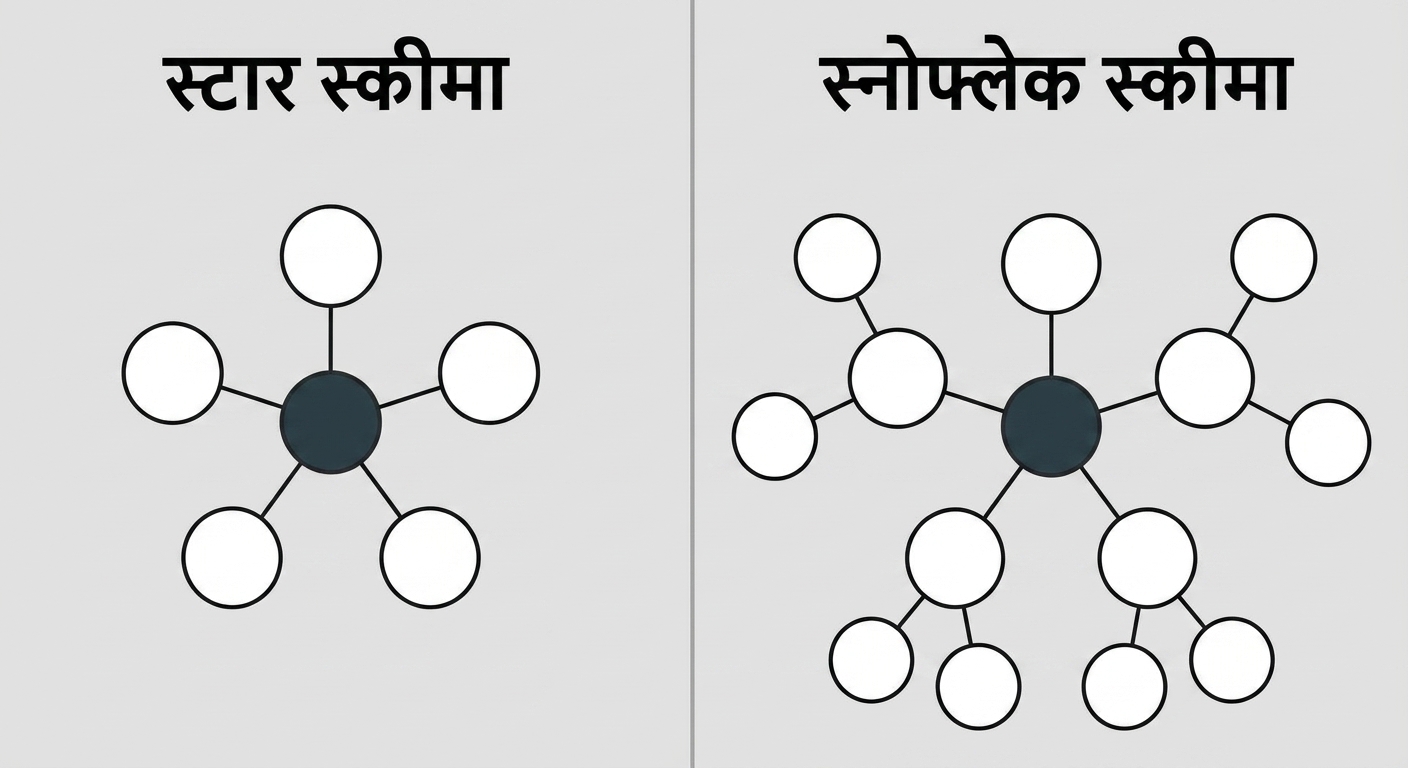स्टार स्कीमा का आरेख और स्नोफ्लेक स्कीमा का आरेख