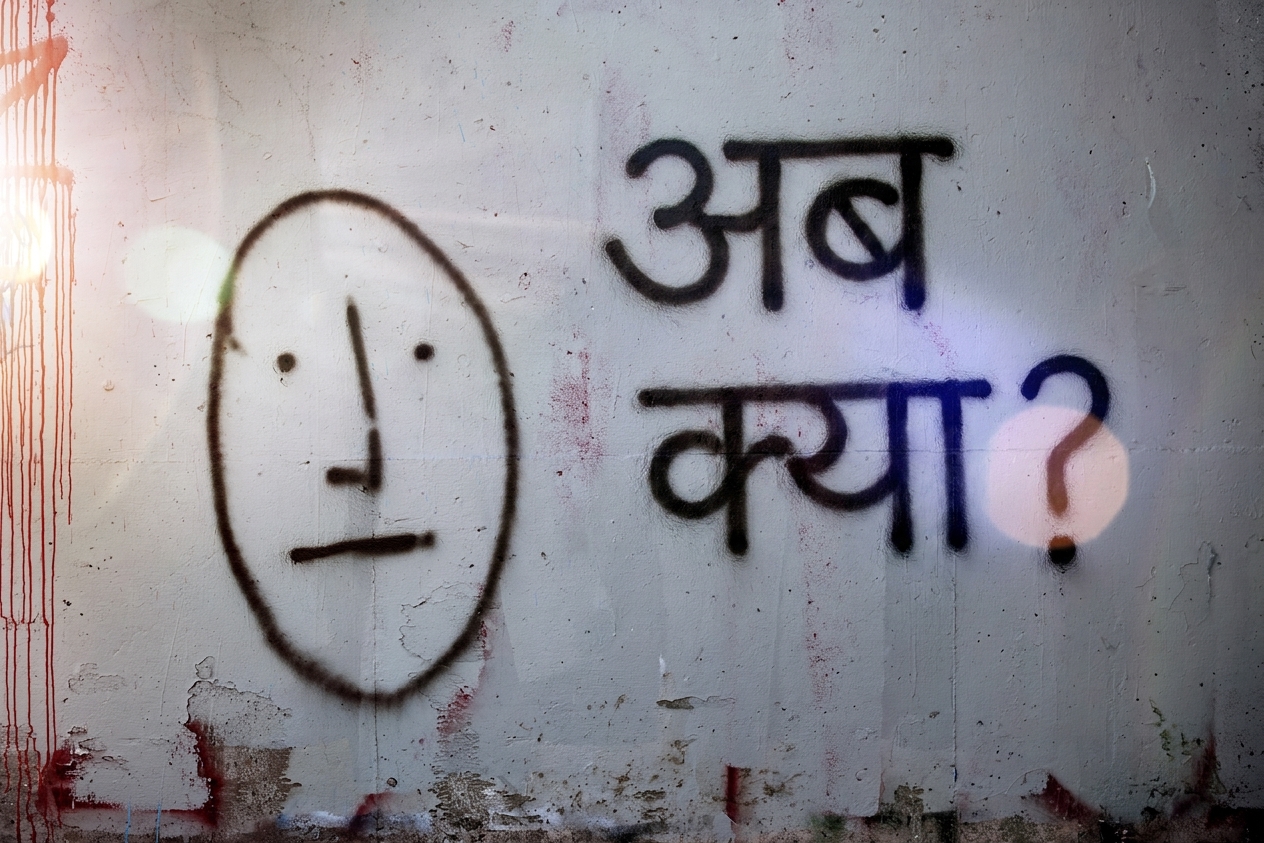 दीवार पर लिखा ग्रैफिटी: अब क्या?