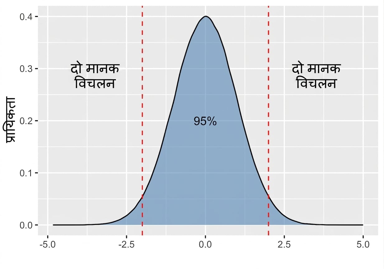 ±2 standard deviation के बीच 95 प्रतिशत क्षेत्र वाला सामान्य वितरण