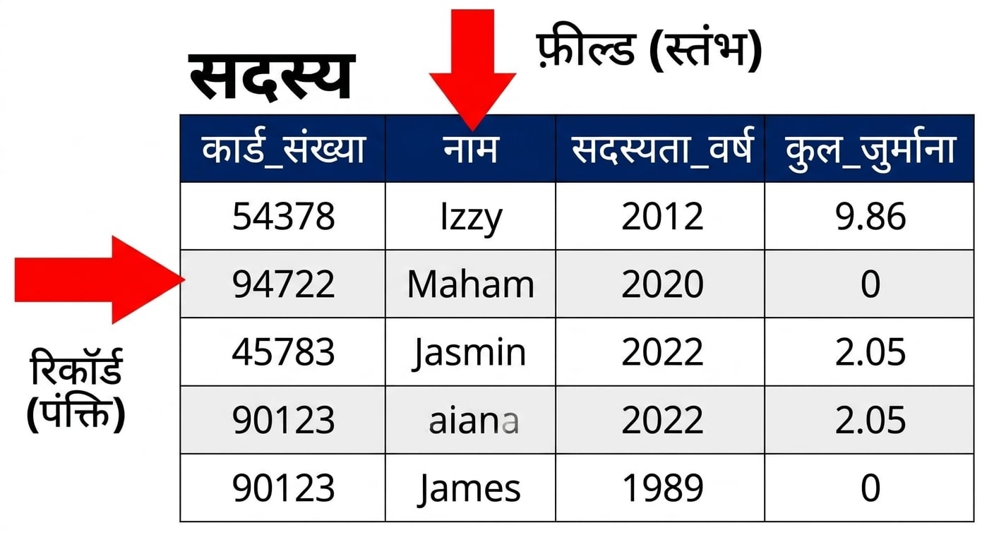records और fields दिखाए गए patrons टेबल