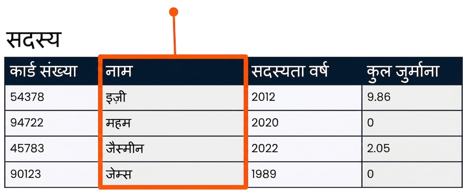name फ़ील्ड को SELECT करें