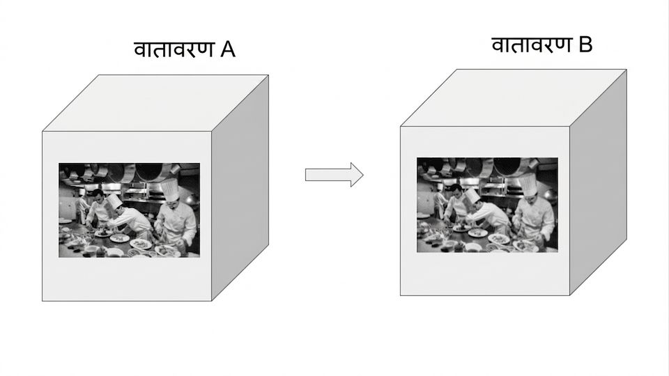 कंटेनर को दर्शाता एक घनाकार रसोई का चित्र