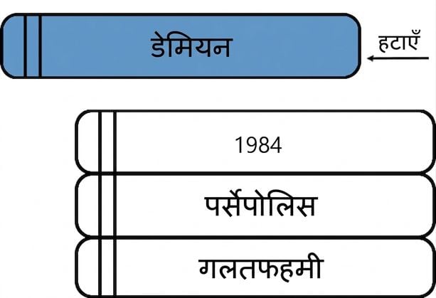 किताबों के ढेर से ऊपर की किताब हटाई गई.