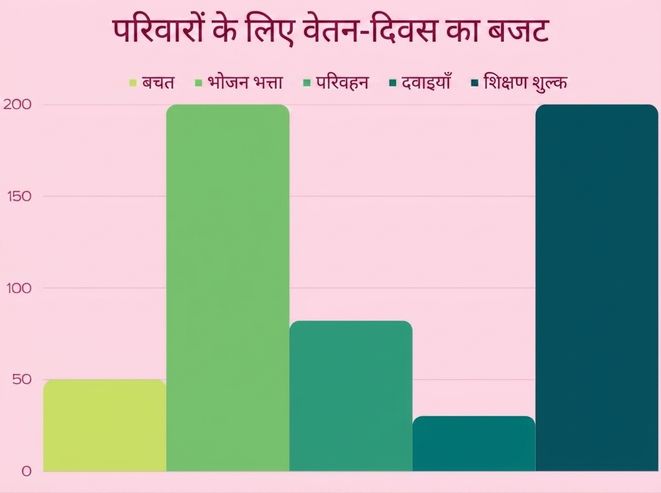 घरों के पे-डे बजट के प्रतिशत की तुलना करता बार चार्ट