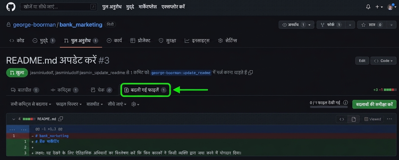 ओनर व्यू: PR में Files changed टैब