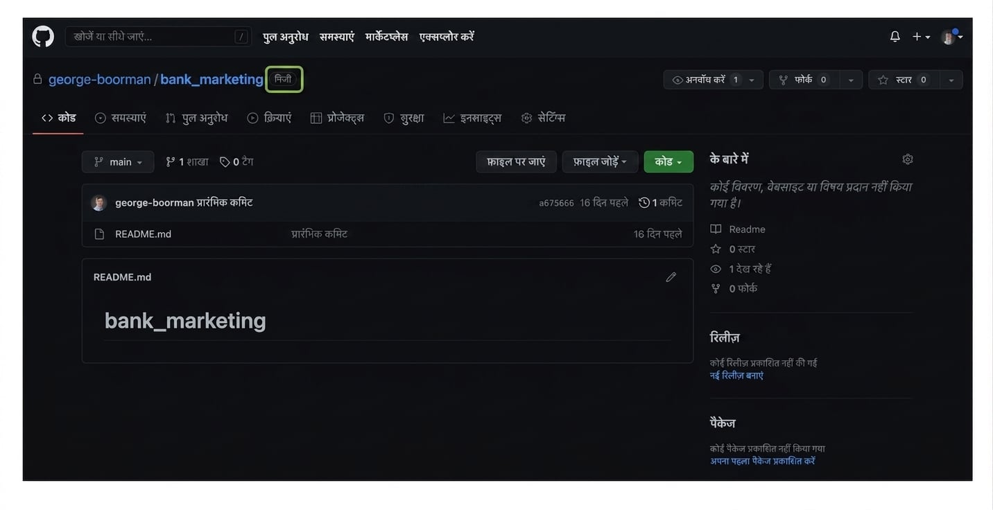 bank marketing repo, जिसके नाम के पास "Private" लिखा है