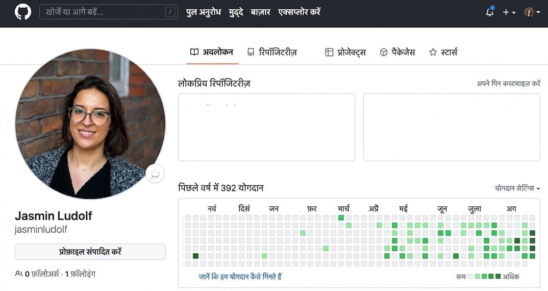 GitHub प्रोफ़ाइल दृश्य