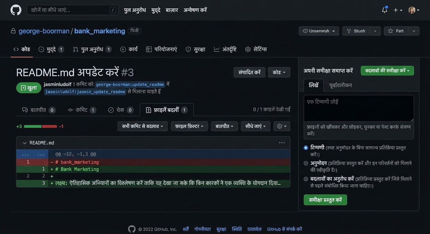 ओनर व्यू: Files changed में Review changes ड्रॉपडाउन दिख रहा है
