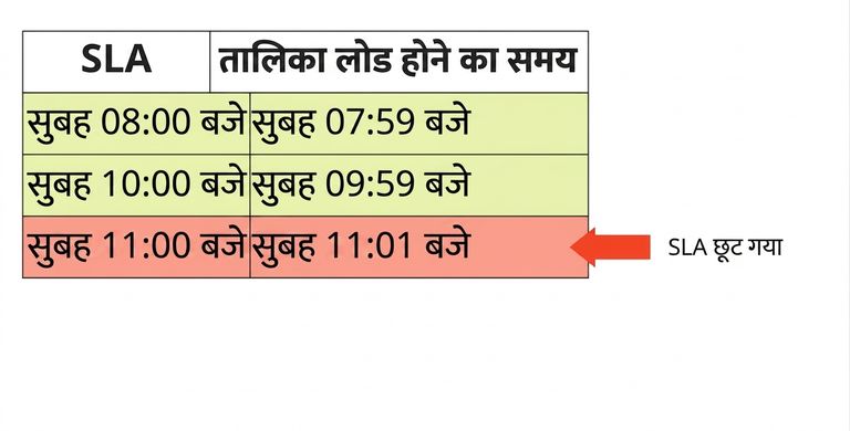 timeliness उदाहरण: SLAs और टेबल लोड समय वाली तालिका