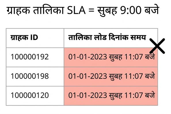 टाइमलिनेस डेटा क्वालिटी नियम दर्शाती तालिका