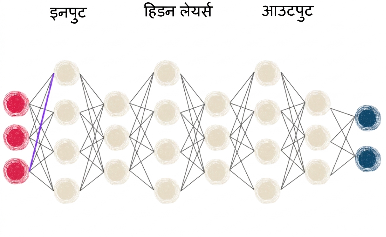 कई लेयर्स वाले neural network का डायग्राम