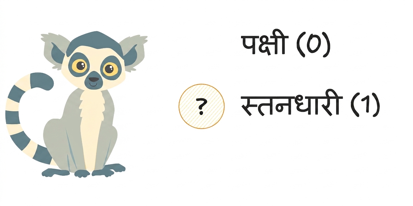 "bird" और mammal विकल्पों वाला एक लीमर