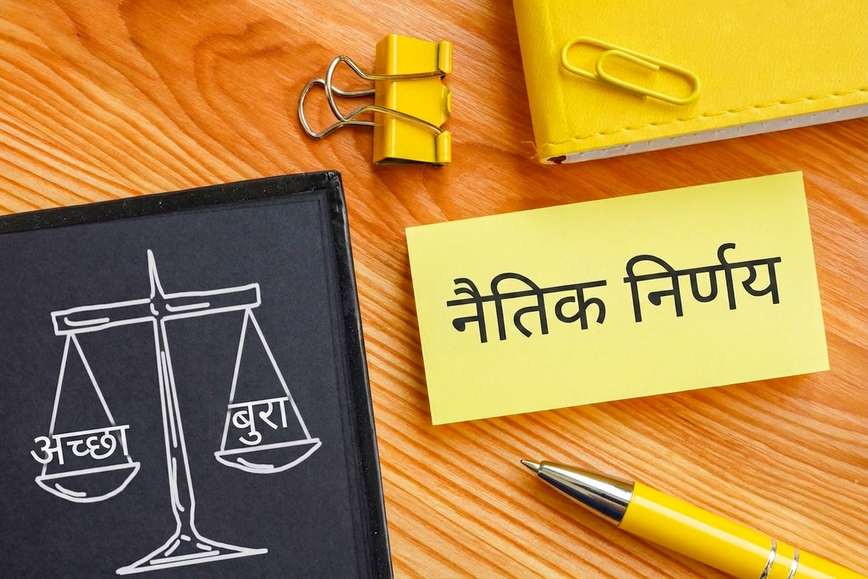 एथिकल निर्णय लेते समय अच्छे और बुरे का संतुलन तौलना।
