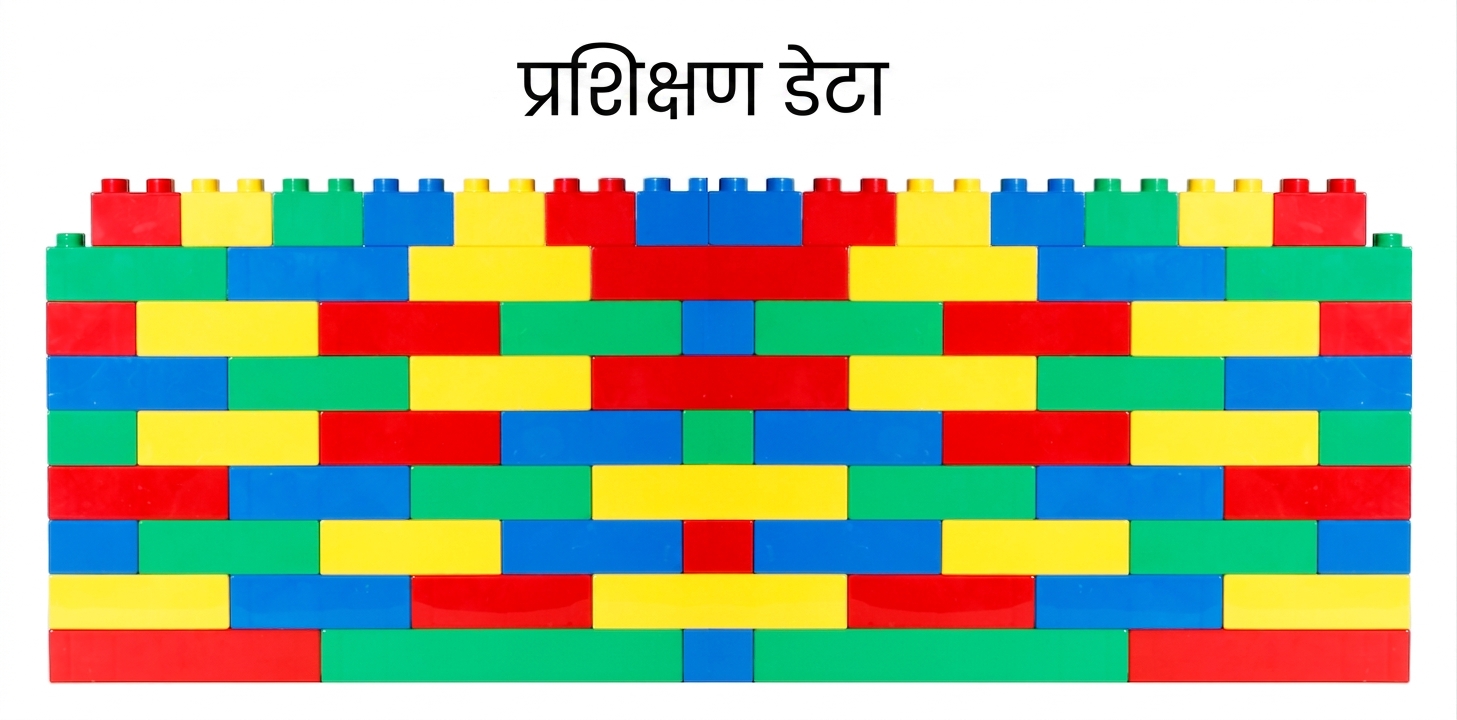 अधिक ट्रेनिंग डेटा दर्शाती बड़ी ईंटों की दीवार.