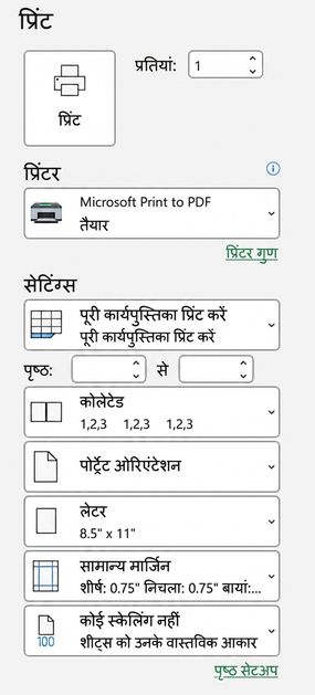 Print settings in Excel