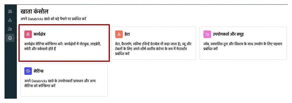 अकाउंट कंसोल वर्कस्पेस