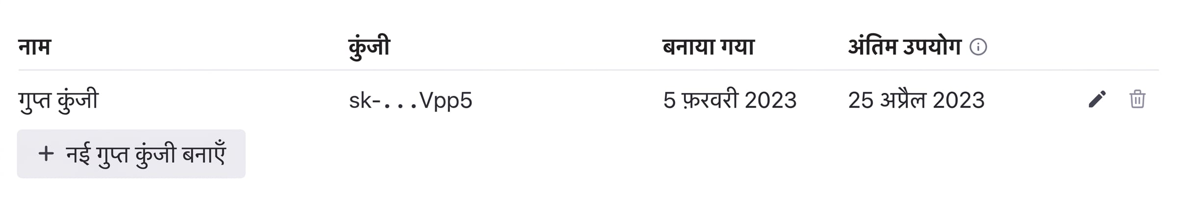 नया secret key बनाने का बटन.
