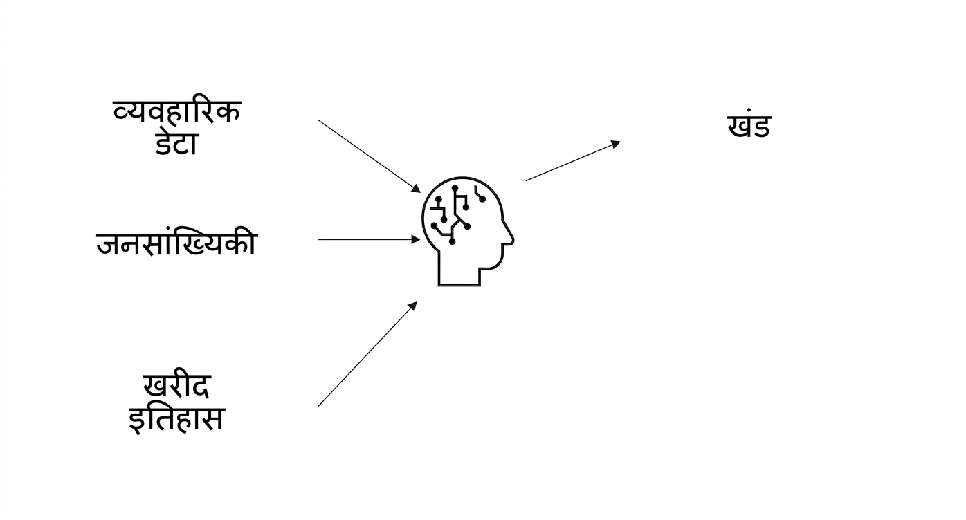 Behavioral Data, Demographics, और Purchase History डेटा का AI में उपयोग, परिणामस्वरूप सेगमेंट्स.