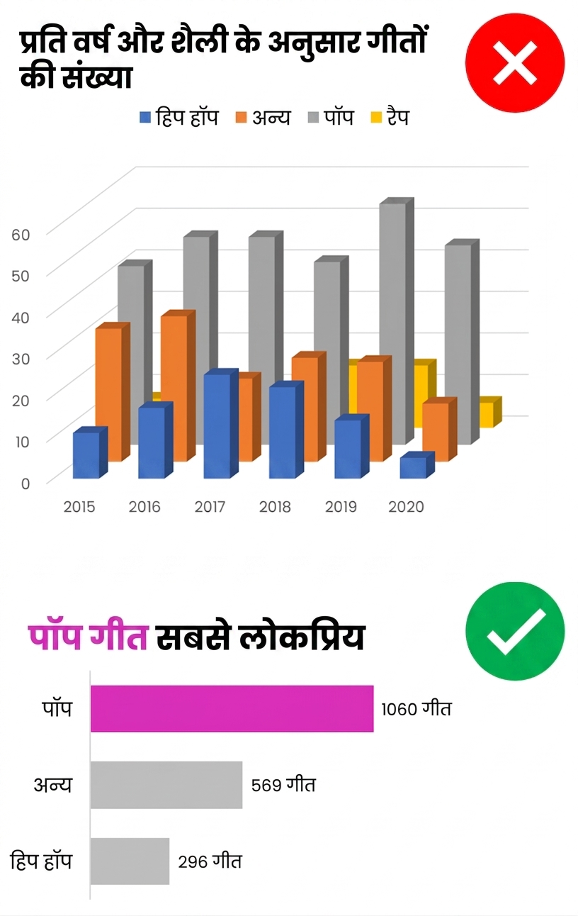 Excel में अच्छी और खराब विज़ुअलाइज़ेशन प्रैक्टिस का दृश्य