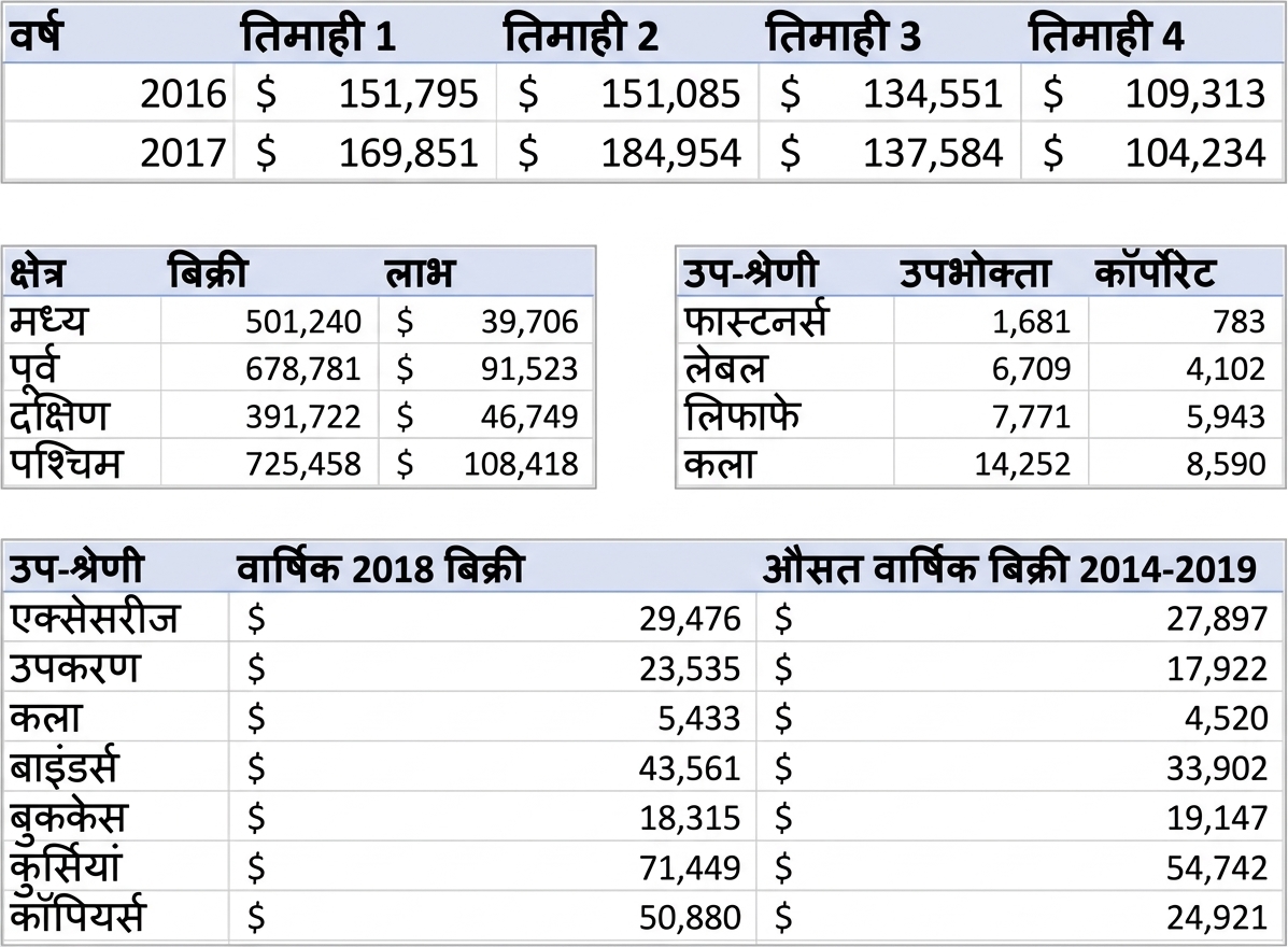 Examples of tables with aggregated data