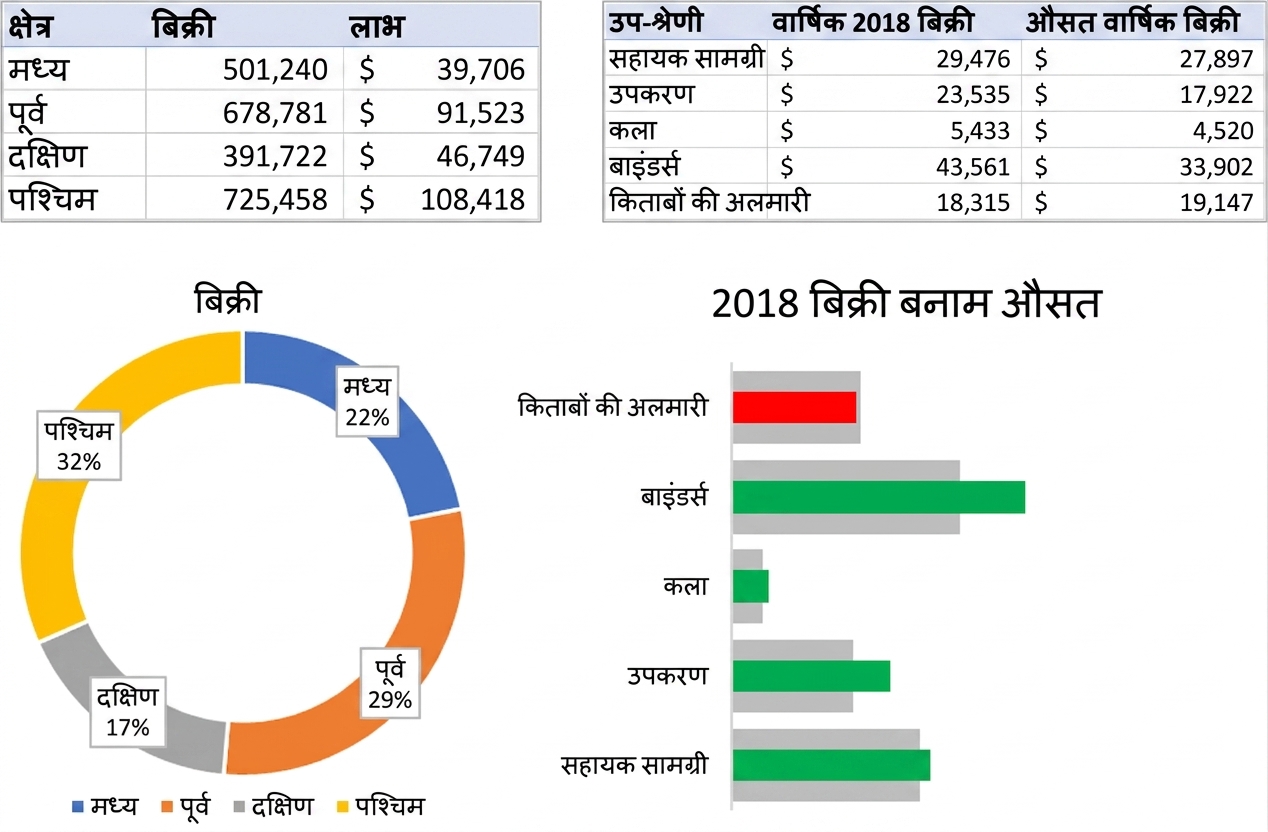 Examples of tables and charts when visualizing aggregated data