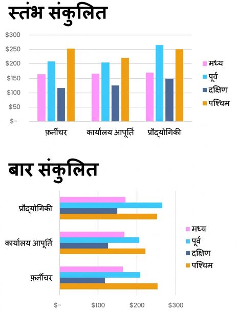 क्लस्टर्ड बार और कॉलम चार्ट्स के उदाहरण