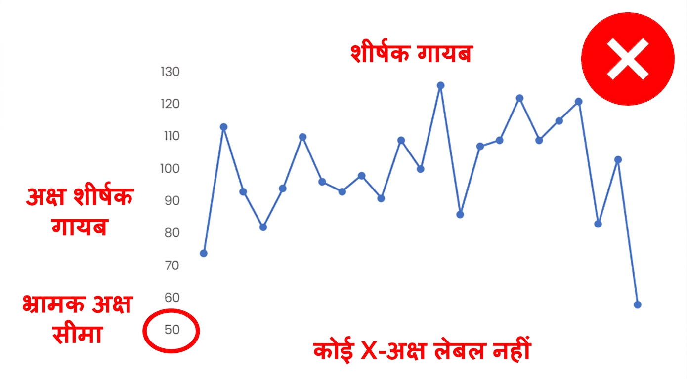 ऐसा चार्ट जिसमें अक्ष नाम, लीजेंड, डेटा लेबल या स्पष्ट शीर्षक नहीं है