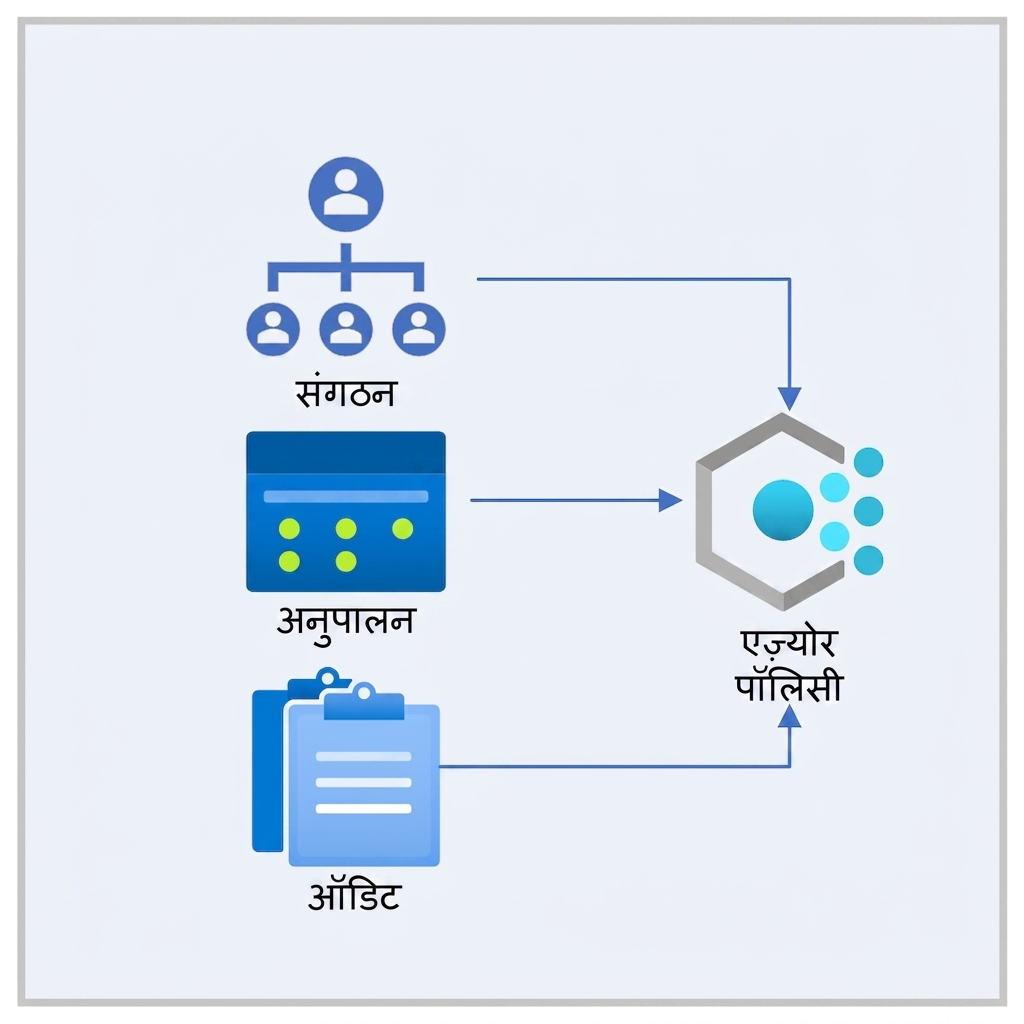 संगठन, अनुपालन, ऑडिट दर्शाते रंगीन वर्ग जो Azure Policy आइकन की ओर इशारा करते हैं