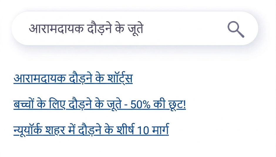 एक पारंपरिक सर्च इंजन असंगत परिणाम दिखा रहा है.