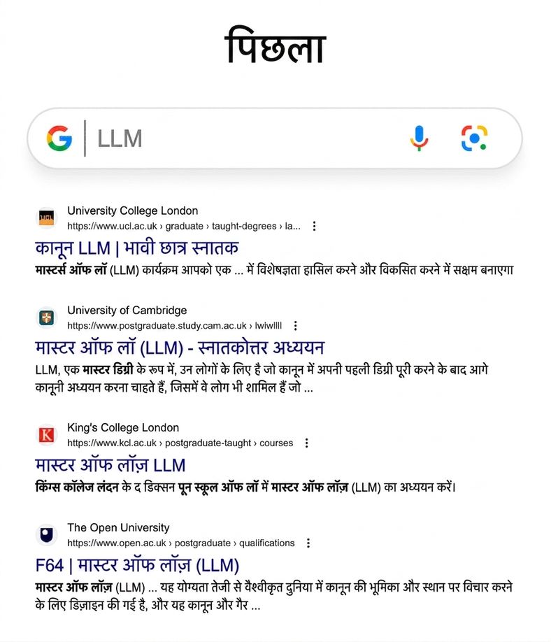 अतीत के LLM Google खोज परिणाम
