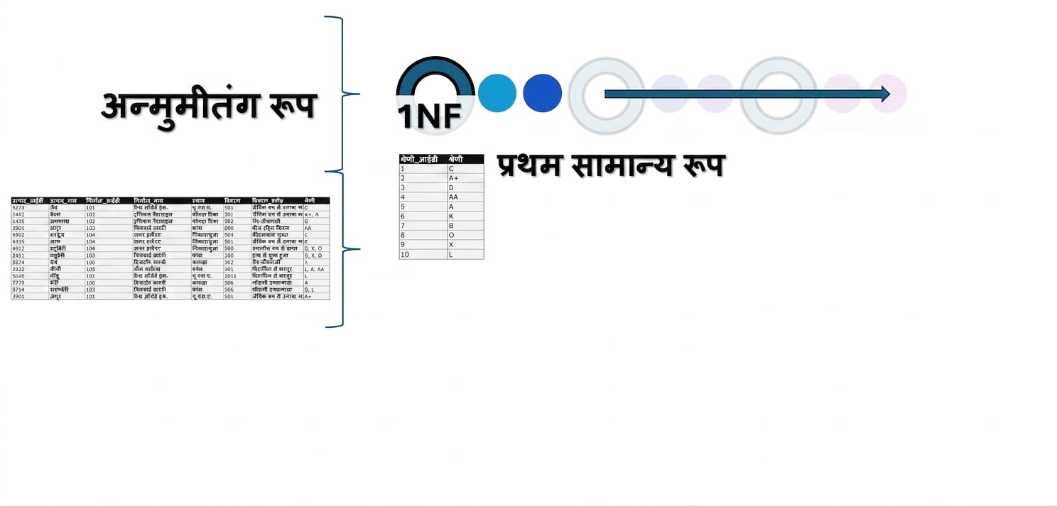 All products डेटा, UNF से 1NF तक