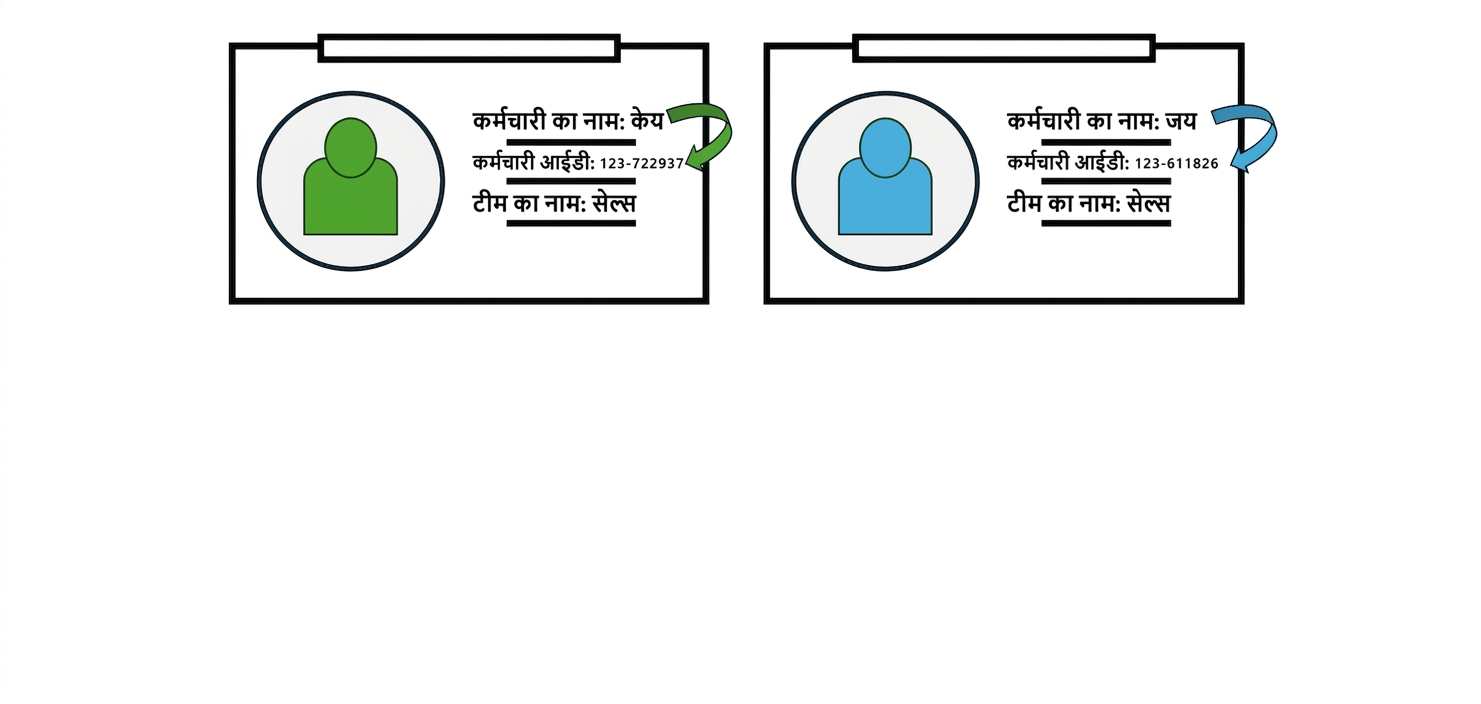 कर्मचारी ID कार्ड, functional dependency दर्शाते हुए