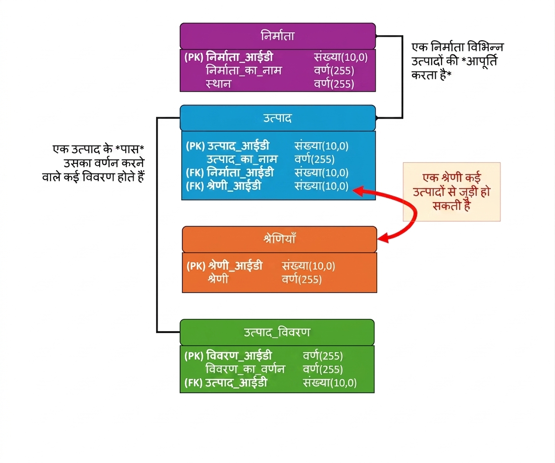 categories एंटिटी की products एंटिटी की ओर cardinality