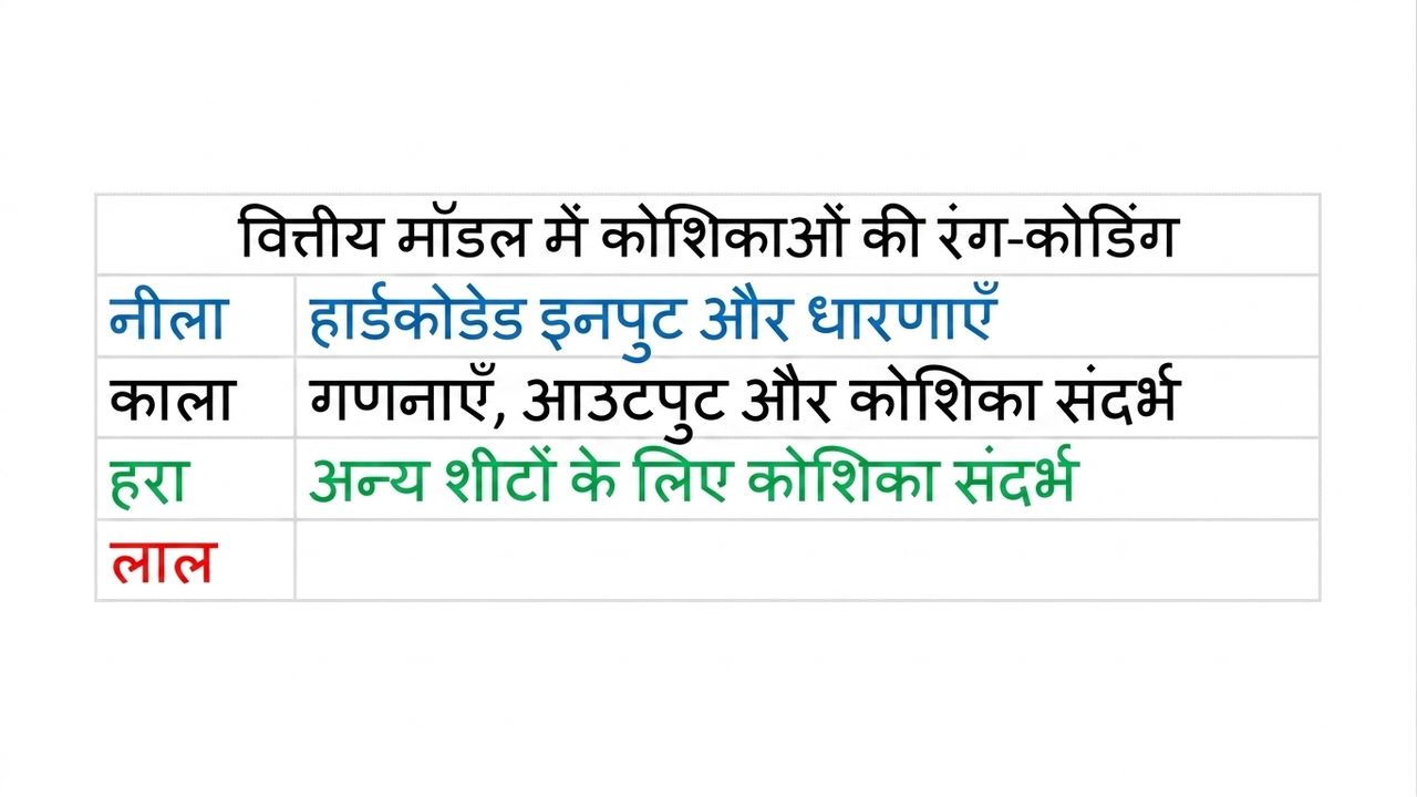 नीले, काले और हरे रंग वाली रंग कोडिंग डायग्राम