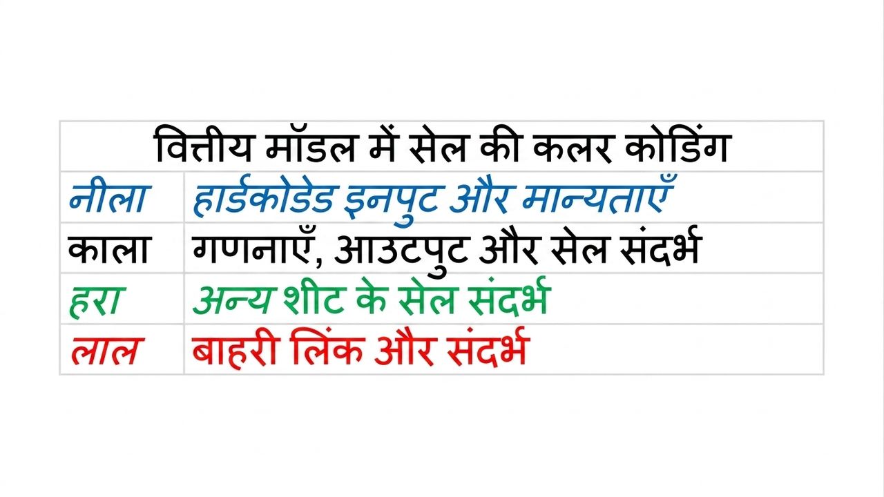नीले, काले, हरे और लाल रंग वाली रंग कोडिंग डायग्राम