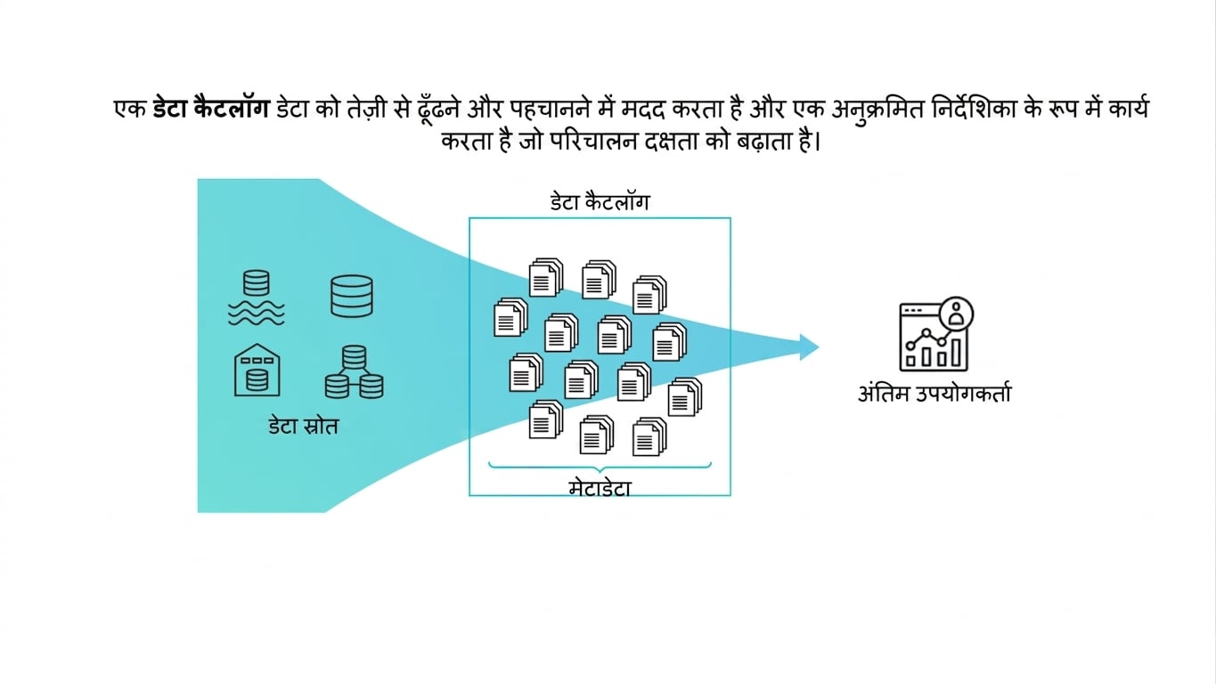 बाएँ ओर बिखरी प्रणालियाँ, बीच में सुव्यवस्थित स्टैक, और दाईं ओर अंतिम उपयोगकर्ता तक तीर