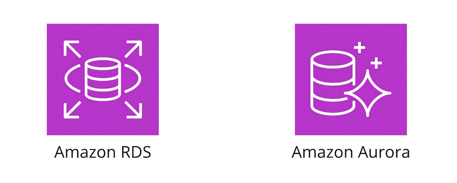 Amazon RDS और Amazon Aurora दिखाते दो आइकन.