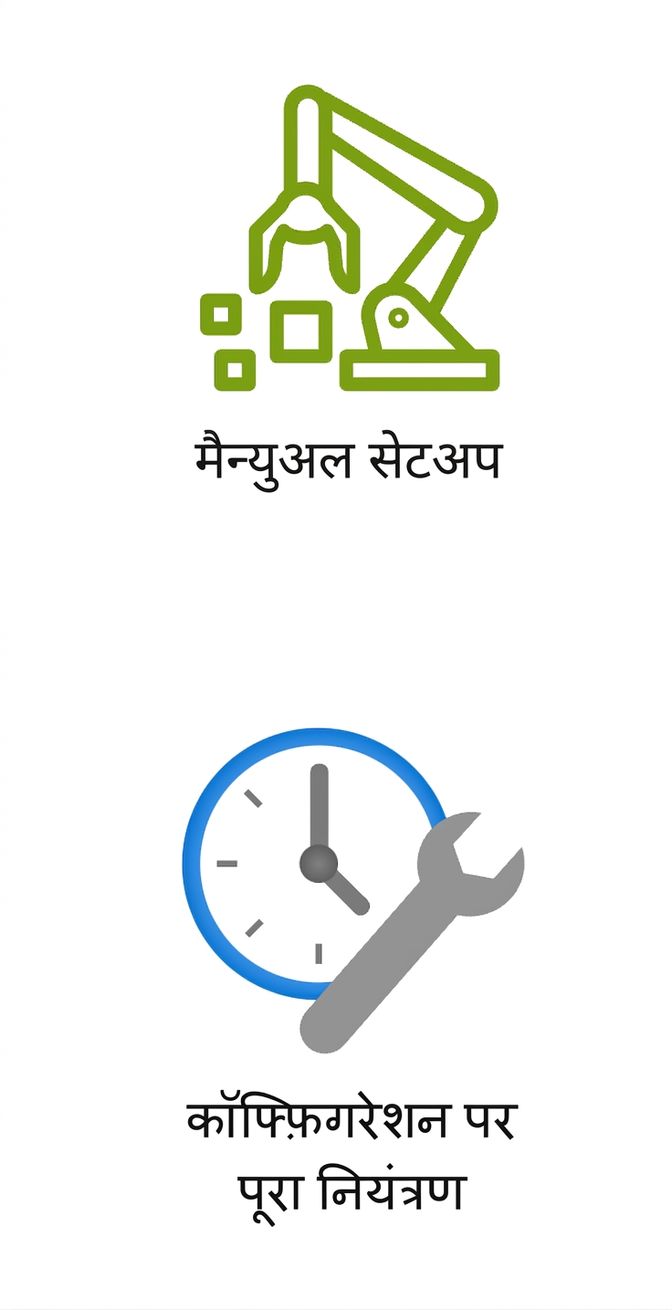 मैनुअल सेटअप और कॉन्फ़िगरेशन पर फुल कंट्रोल दिखाते दो आइकन.