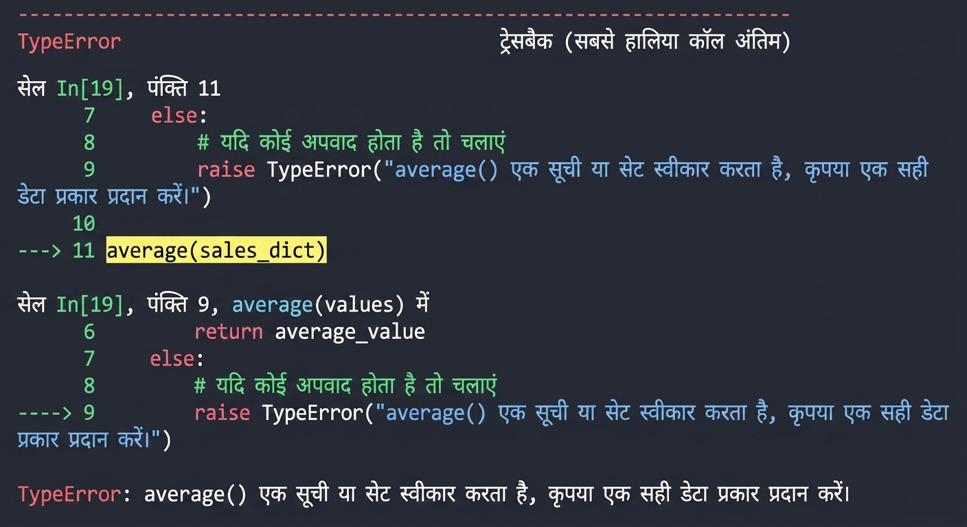 सही data type देने के लिए कस्टम संदेश सहित TypeError आउटपुट